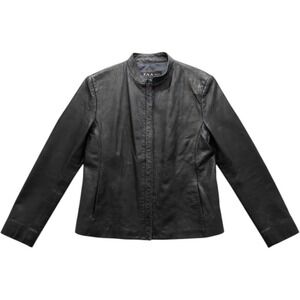 Raffaelo Black Genuine Leather Zip Up Moto Jacket XL Striped Lining